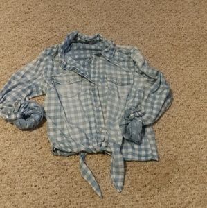 Plaid Chambray Tie Button Up